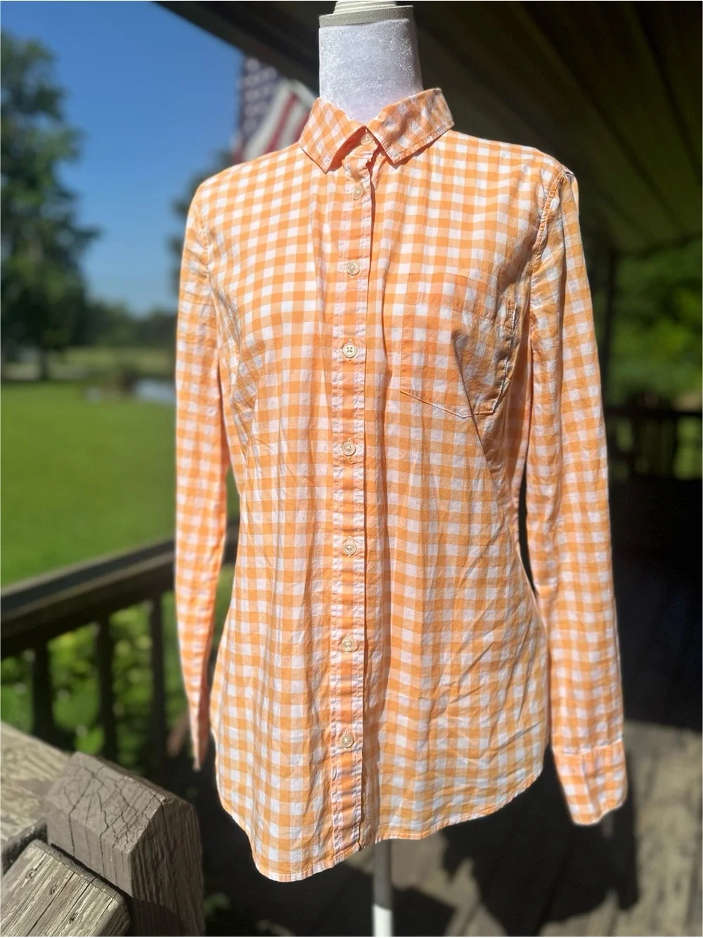 J. Crew Women’s Cotton Orange and White Gingham Button-Down Shirt